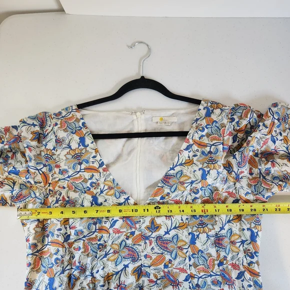Boden Linen Blend Midi Dress Puff Sleeve A-Line Floral Boho Print V-Neck Size 14 - Picture 12 of 16